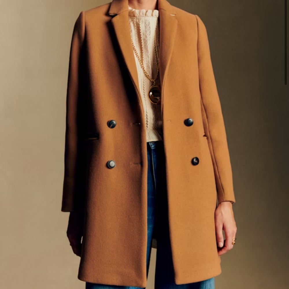 Sezane Johnson Tan Double-Breasted Coat